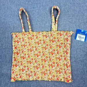 NEW! Arizona Jean Crop Top‎ Floral Red Yellow $24 Medium Stretch Cotton Blend